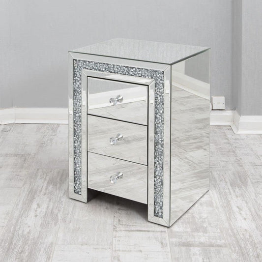 Stunning Crushed Diamond Side Table with 3 Drawers Tarlee
