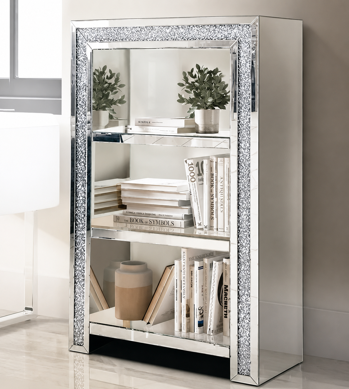 Luxury Crushed Crystal Mirrored Diamond Shelving Display unit