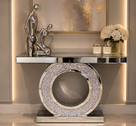 Crushed Diamond Mirrored O-Shape Console Table