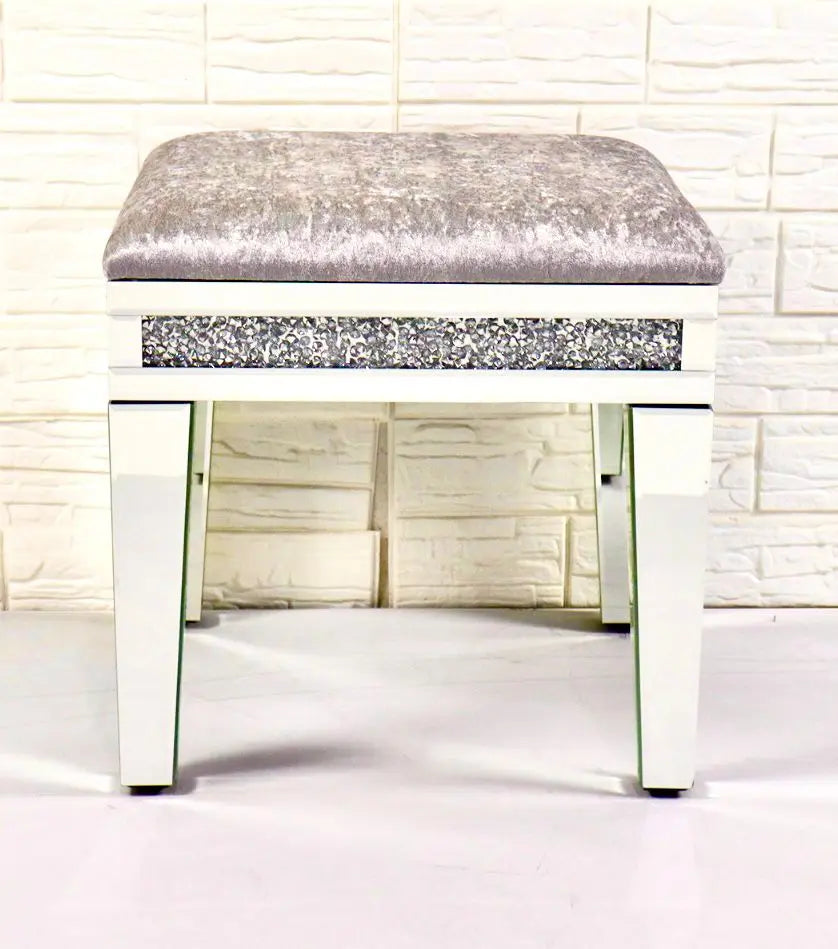 Crushed Crystal Mirrored Dressing Table Stool Tarlee