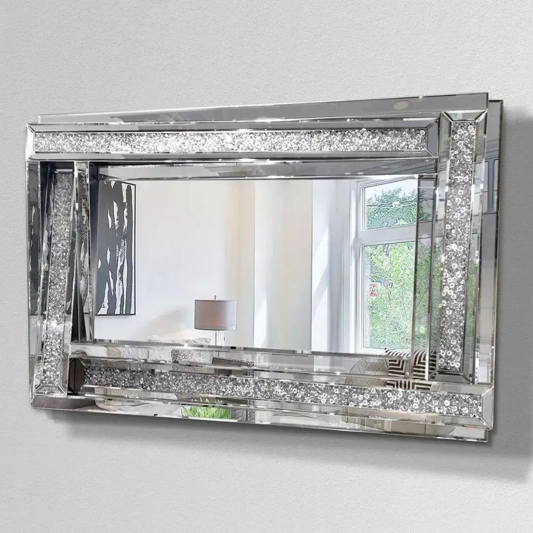 Large 3D Shaped Crushed Diamond Filled Wall Mirror 120cm Tarlee
