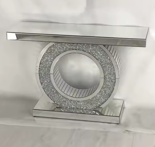 Crushed Diamond Mirrored O-Shape Console Table