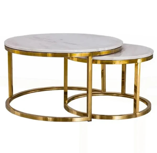 Elegant Round Marble Coffee Table: Chic Nested Furniture for Modern Living Rooms