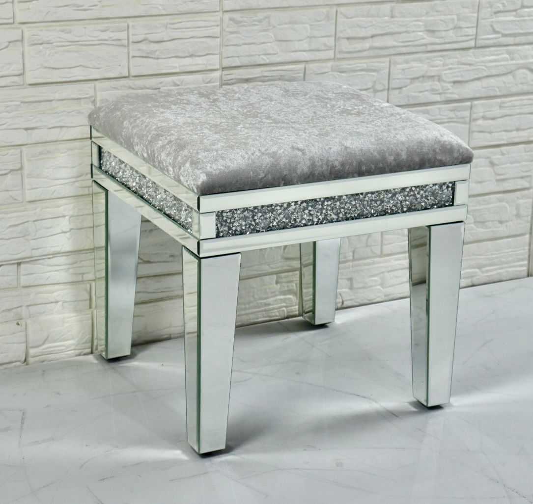 Crushed Crystal Mirrored Dressing Table Stool