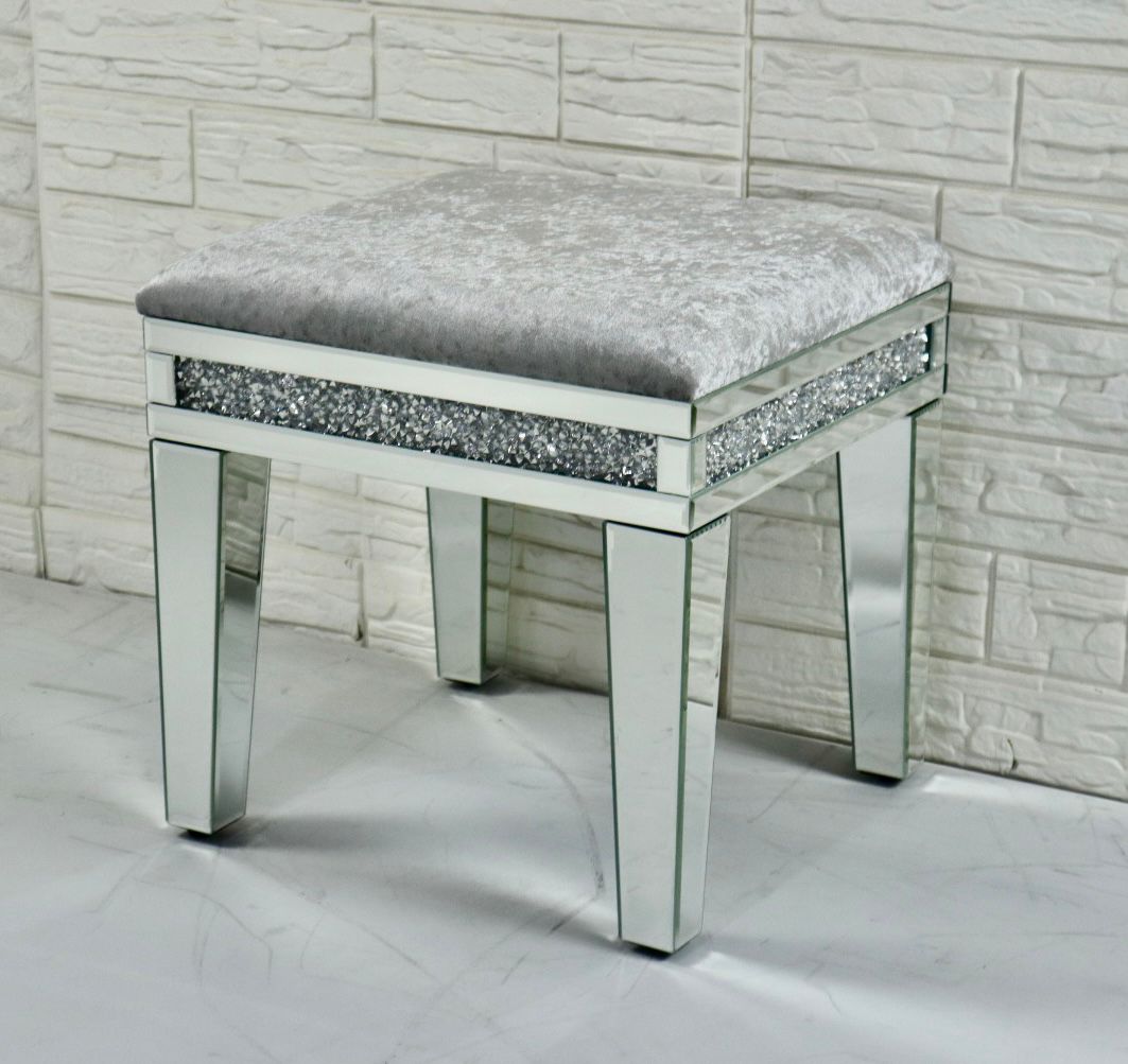 Crushed Crystal Mirrored Dressing Table Stool