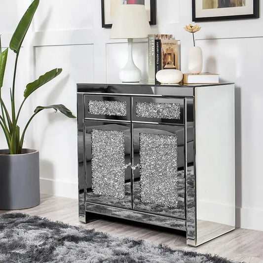 Silver Mirrored Diamond Crush 2 + 2 Chest of Drawers with Crystal Handles Tarlee