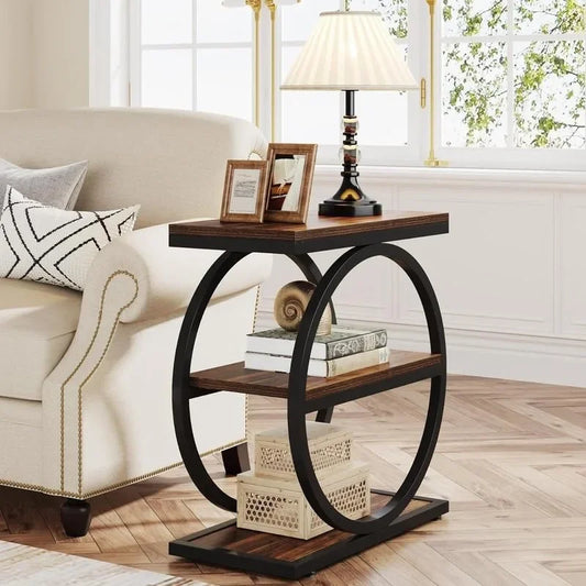 Storage Shelves, Industrial Wood Side Table with Black Frames